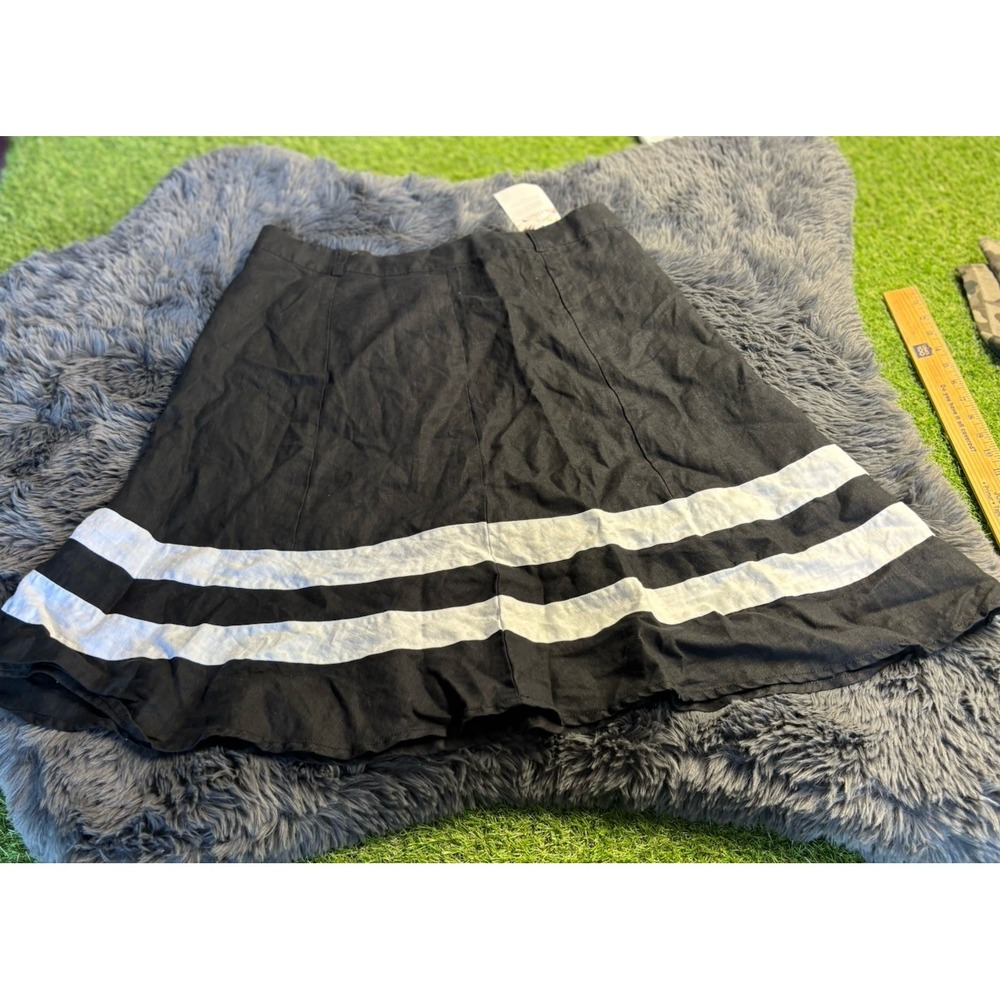 YOUR SIXTH SENSE / Belted Skirt 100% Linen A Line‎ Striped Black White 32x23